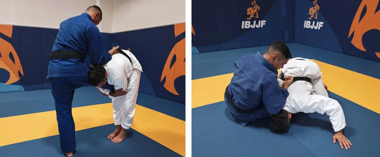 Al defender un derribo a una pierna con la cabeza del oponente fuera, agarrar el cinturón y arrojarlo de cabeza al suelo - Manual Technical Fouls & Illegal Moves de la IBJJF