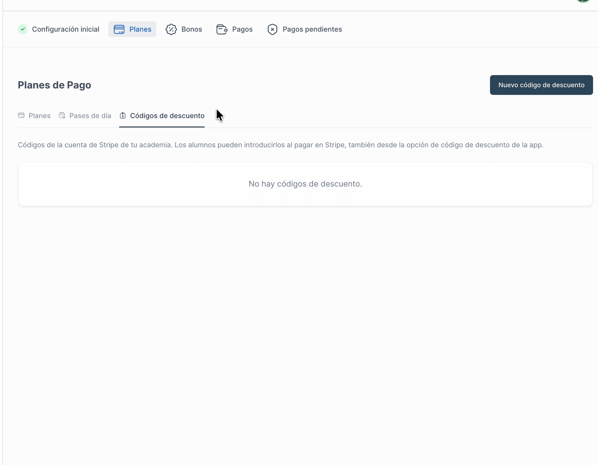 Creación de un código de descuento en el panel de planes de MatGoat
