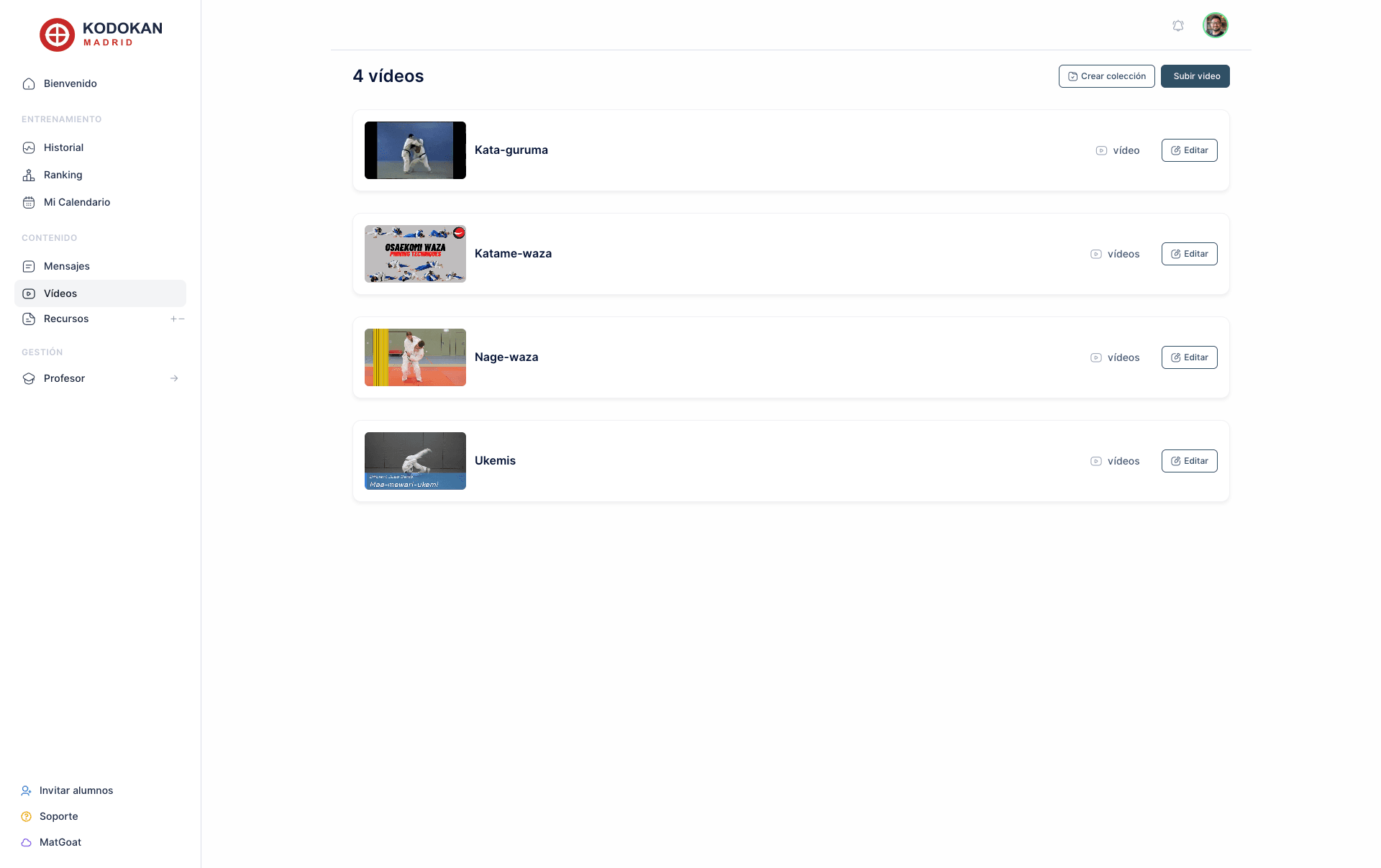 MatGoat technique video library organized into collections
