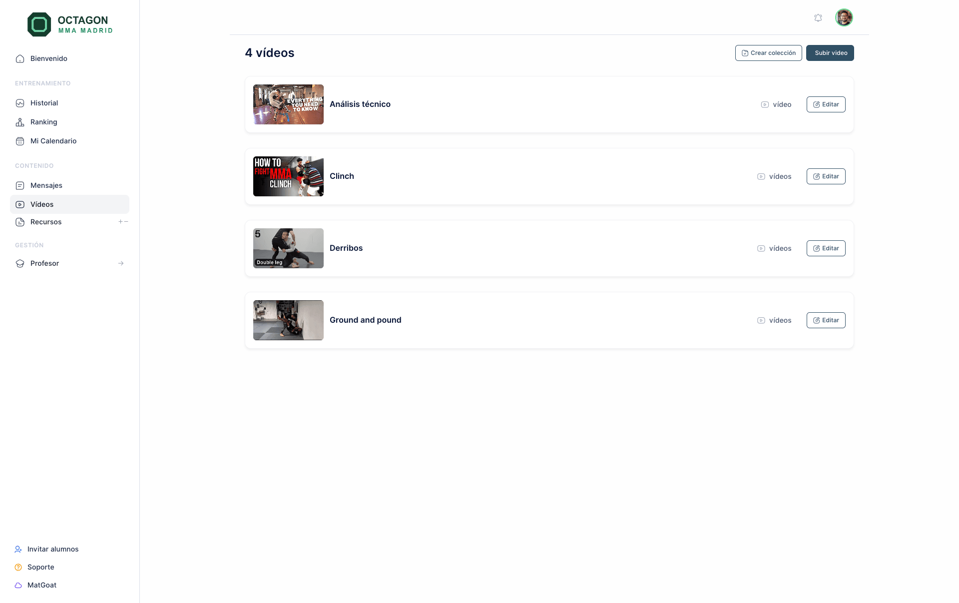 MatGoat technique video library organized into collections