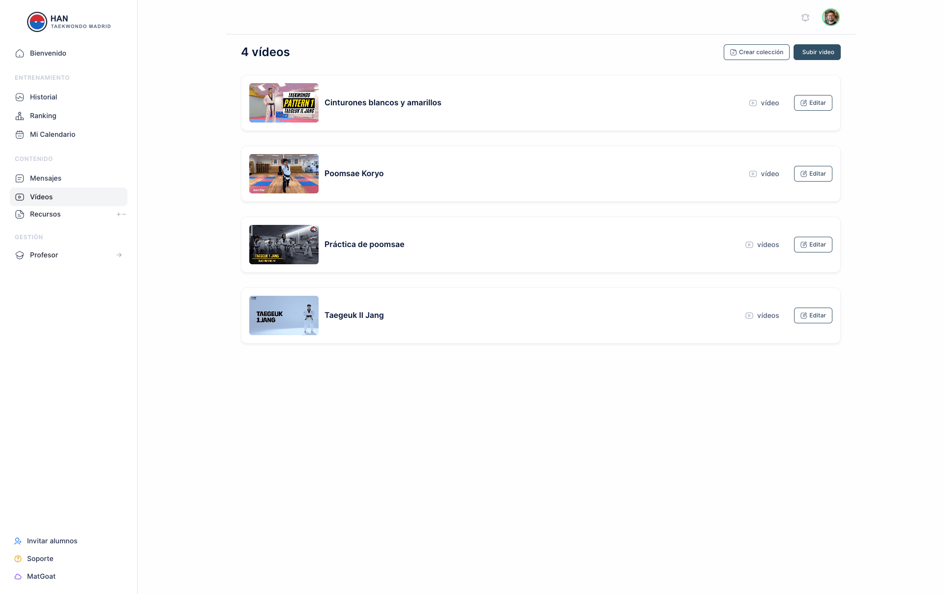 MatGoat technique video library organized into collections