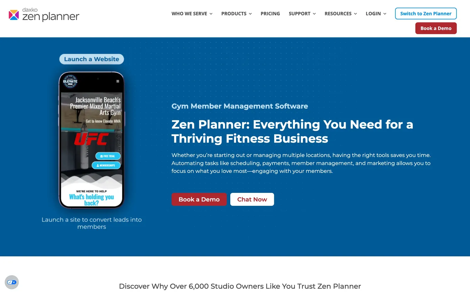 Página de inicio del software de gestión de miembros de gimnasio Zen Planner